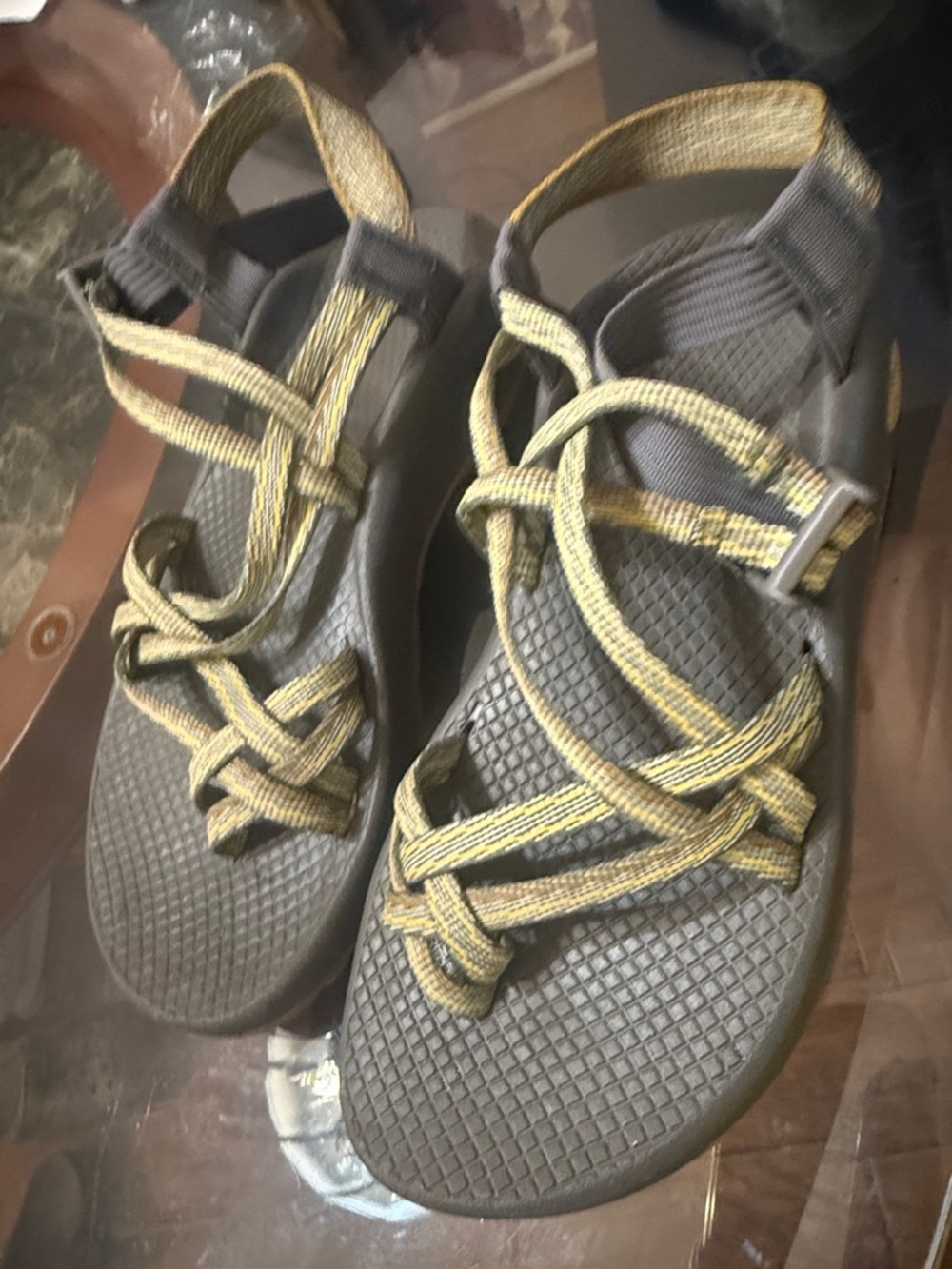 Chaco Olive and Yellow Strappy Outdoor Sandals